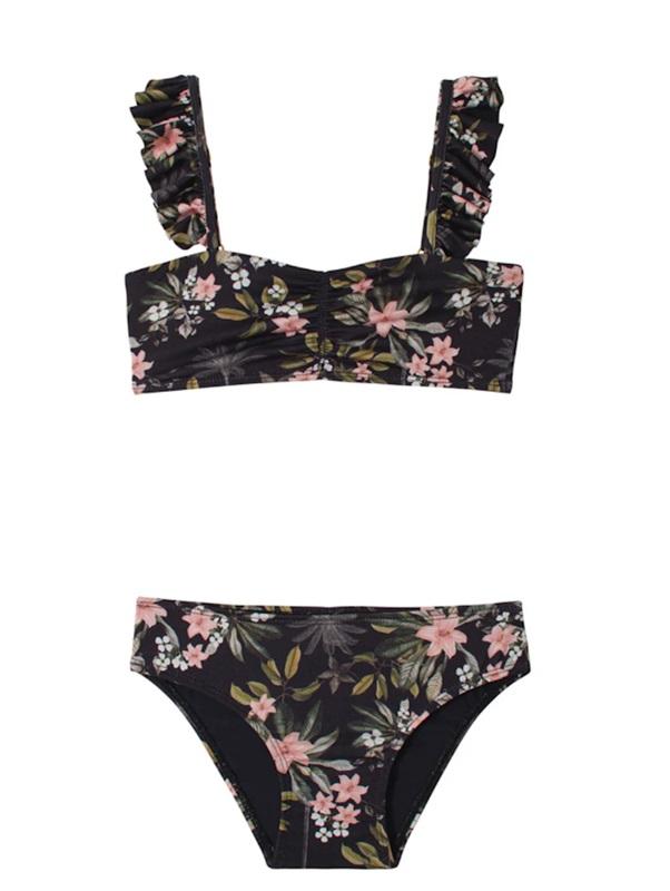 NWT PIlyq 16 Girls Gasparilla Black Floral Flutter Bikini 132718