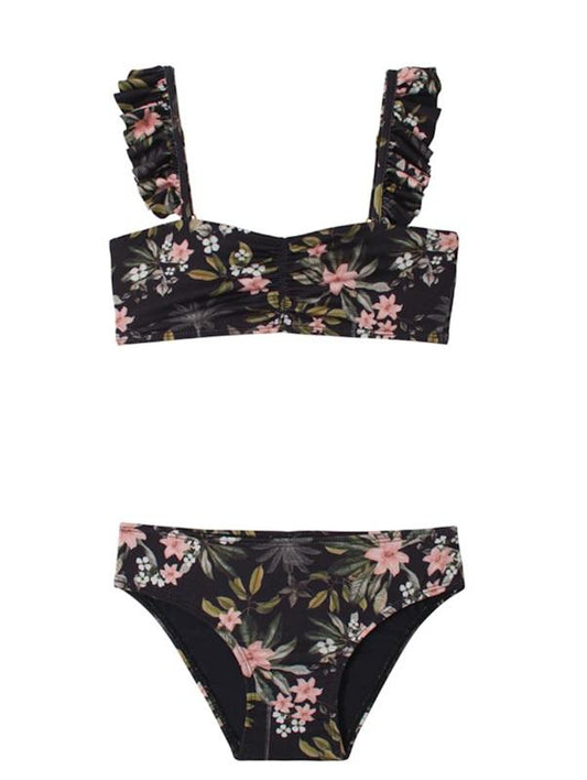 NWT PIlyq 16 Girls Gasparilla Black Floral Flutter Bikini 132718