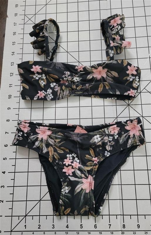 NWT PIlyq 16 Girls Gasparilla Black Floral Flutter Bikini 132718