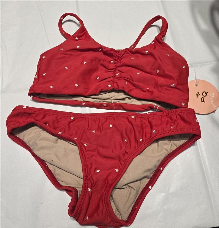 NWT PQ PIlyq 12 Anna Red and White Heart Girls Bikini 132719