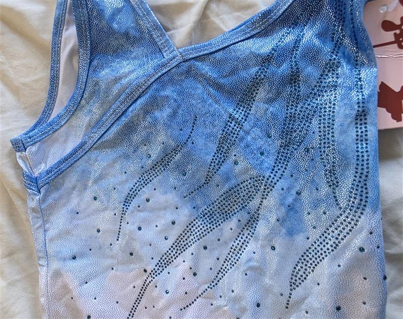 NWT Child's 16 Sparkle Ombre Sky Blue Rhinestone Dance Gymnastic Leotard 132721