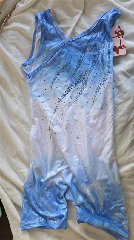 NWT Child's 16 Sparkle Ombre Sky Blue Rhinestone Dance Gymnastic Leotard 132721