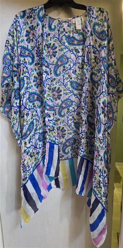 NWOTD Soft Surroundings L/XL Paisley Stripe 100% Silk Kimono Cover Up 132728