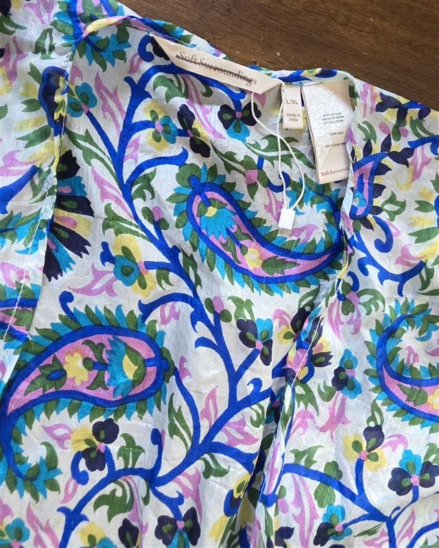 NWOTD Soft Surroundings L/XL Paisley Stripe 100% Silk Kimono Cover Up 132728