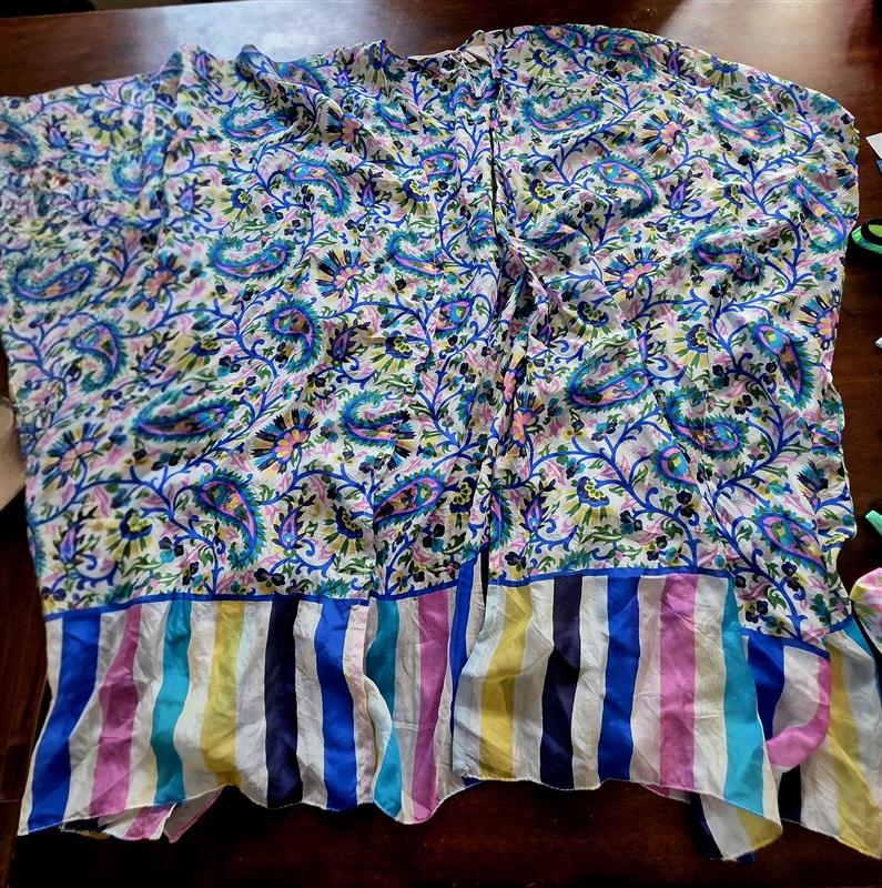 NWOTD Soft Surroundings L/XL Paisley Stripe 100% Silk Kimono Cover Up 132728