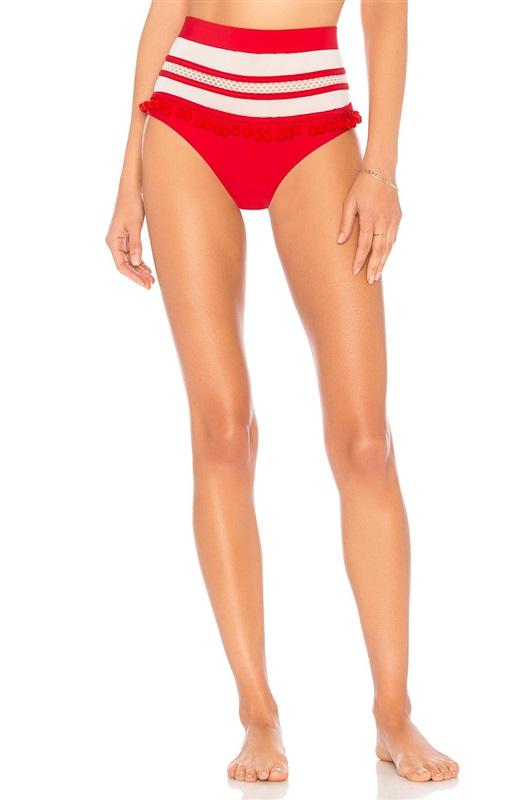 NWT Tularosa Red Thessy Sheer Pom Pom Bikini Bottom Swim 132730