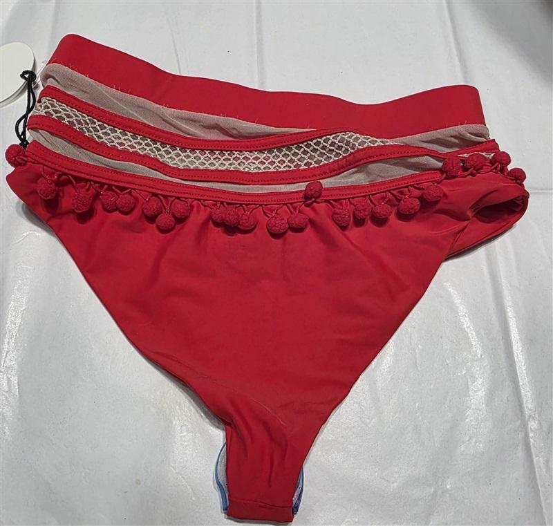 NWT Tularosa Red Thessy Sheer Pom Pom Bikini Bottom Swim 132730