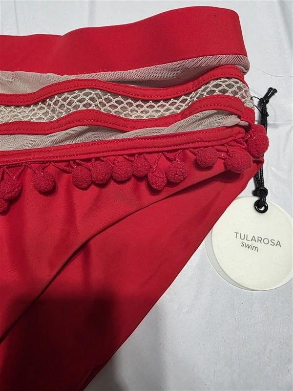 NWT Tularosa Red Thessy Sheer Pom Pom Bikini Bottom Swim 132730