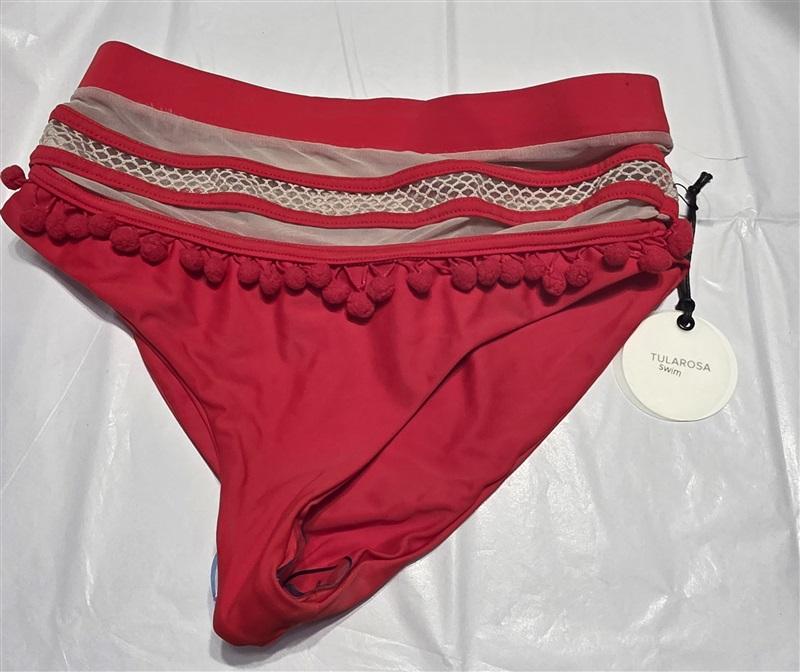 NWT Tularosa Red Thessy Sheer Pom Pom Bikini Bottom Swim 132730