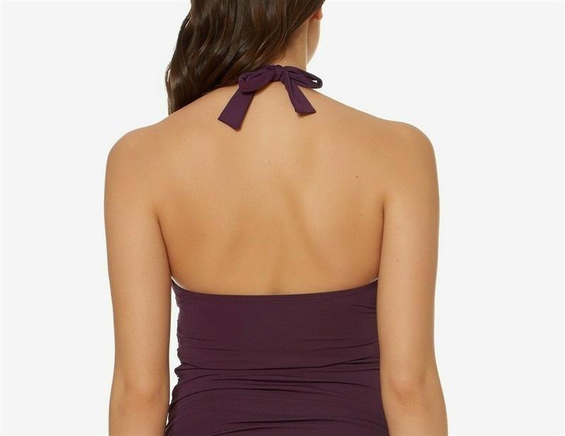 NWT Bleu Rod Beattie 12 Aubergine Smocked Ruched Tankini Halter 132744