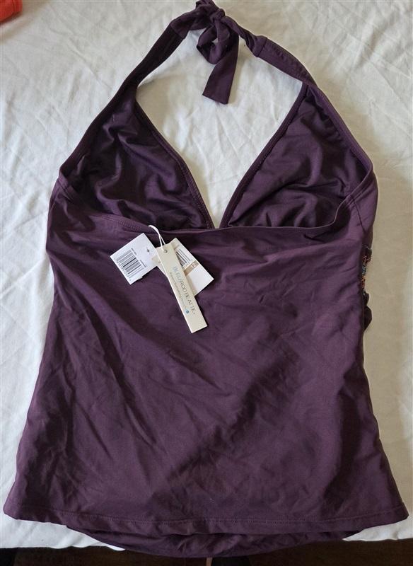 NWT Bleu Rod Beattie 12 Aubergine Smocked Ruched Tankini Halter 132744
