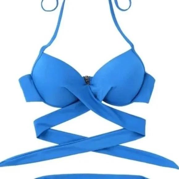 NWT La Blanca Island 6 Goddess Wrap Bra Bikini Top Blue CHM 132748