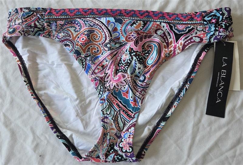 NWT La Blanca 12 Paisley Ruched Tabbed Side Bikini Swim Bottoms 131862
