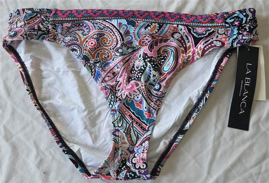 NWT La Blanca 12 Paisley Ruched Tabbed Side Bikini Swim Bottoms 131862