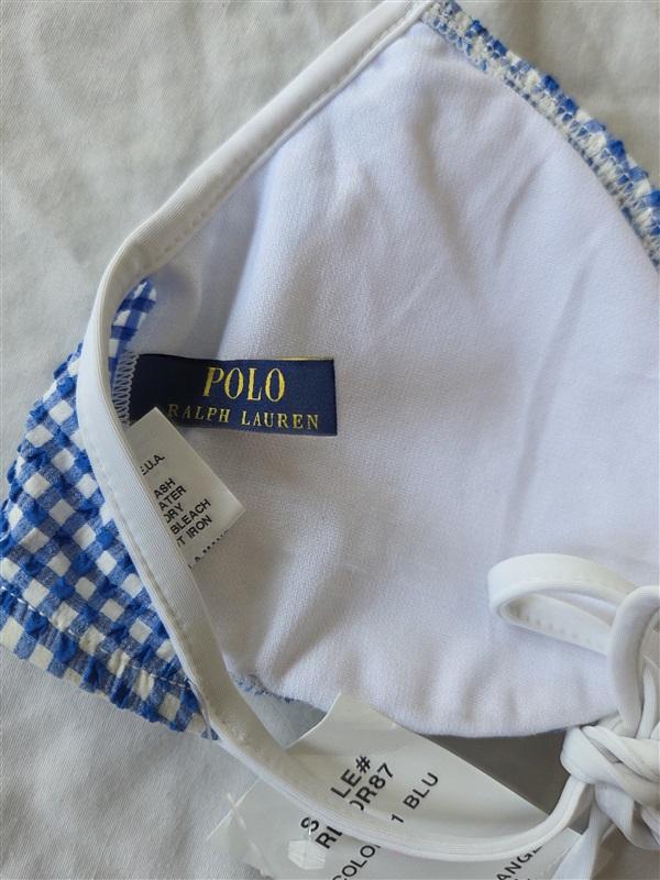 NWT Ralph Lauren S Gingham Check Bikini Top Blue White Seersucker 132758