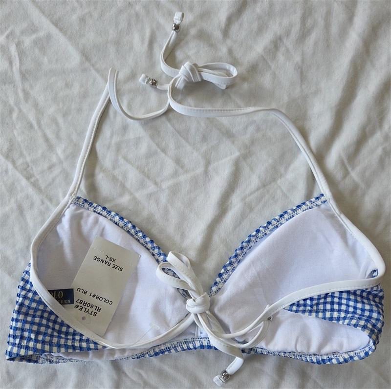 NWT Ralph Lauren S Gingham Check Bikini Top Blue White Seersucker 132758