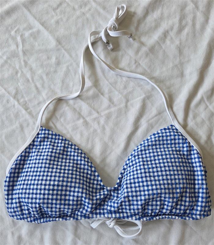 NWT Ralph Lauren S Gingham Check Bikini Top Blue White Seersucker 132758