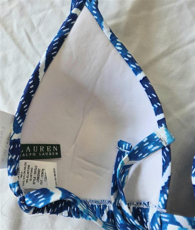 NWT Ralph Lauren 6 Triangle Halter Bikini Top Blue White 132761