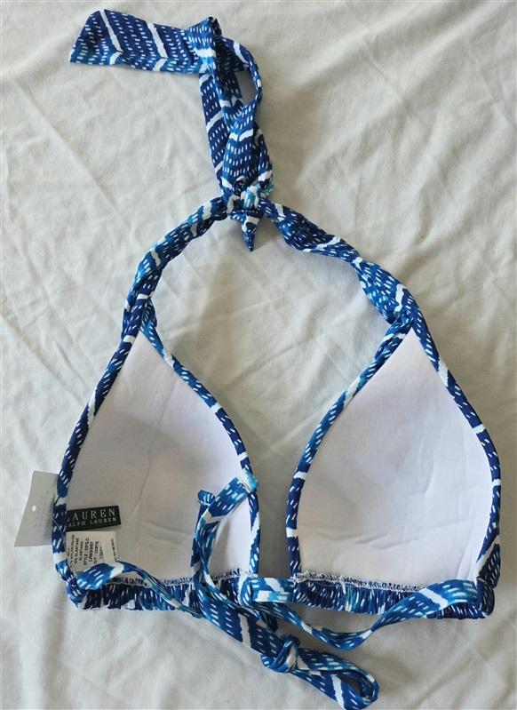 NWT Ralph Lauren 6 Triangle Halter Bikini Top Blue White 132761