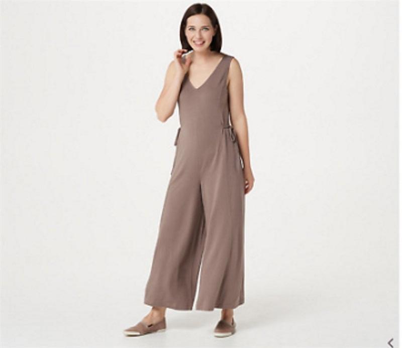 NWOt Anybody LG Cozy Knit Wide leg Jumpsuit Taupe 132764