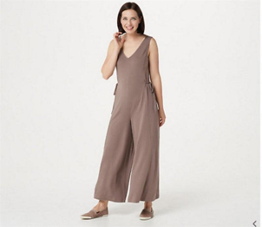NWOt Anybody LG Cozy Knit Wide leg Jumpsuit Taupe 132764