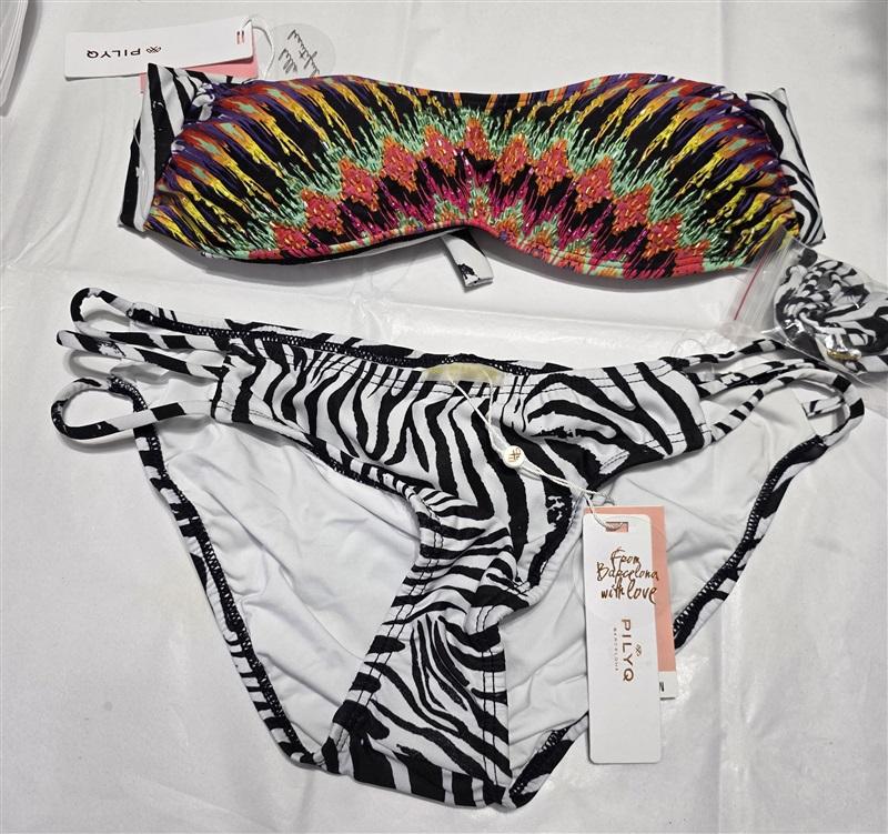 NWT Pilyq L Utopia African Rays Beaded Bandeau Bikini Swim Top & Bottom 132773