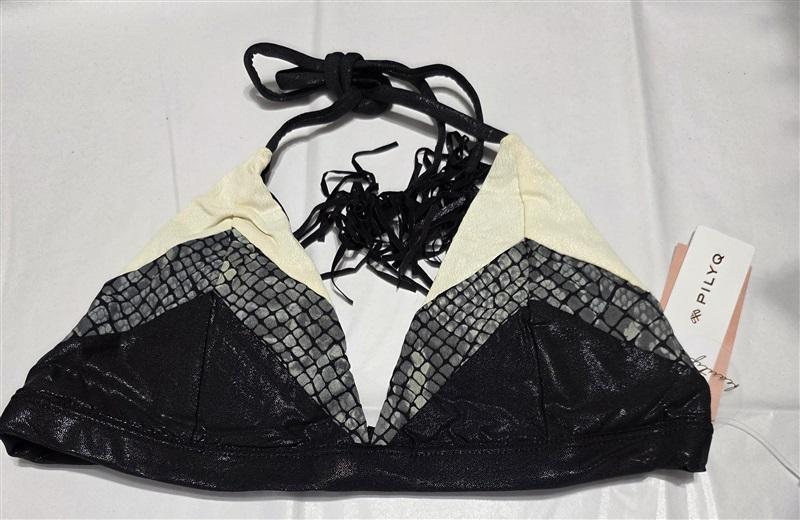 NWT Pilyq S/M Boa Snake Color Block Triangle Top Bikini Swim Bottoms Set 132776