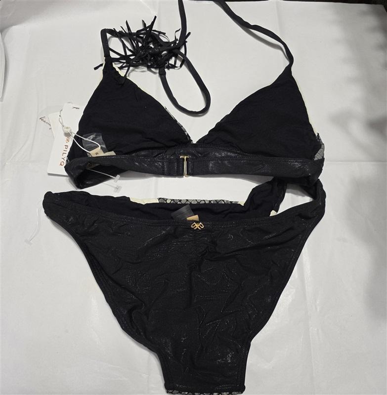 NWT Pilyq S/M Boa Snake Color Block Triangle Top Bikini Swim Bottoms Set 132776