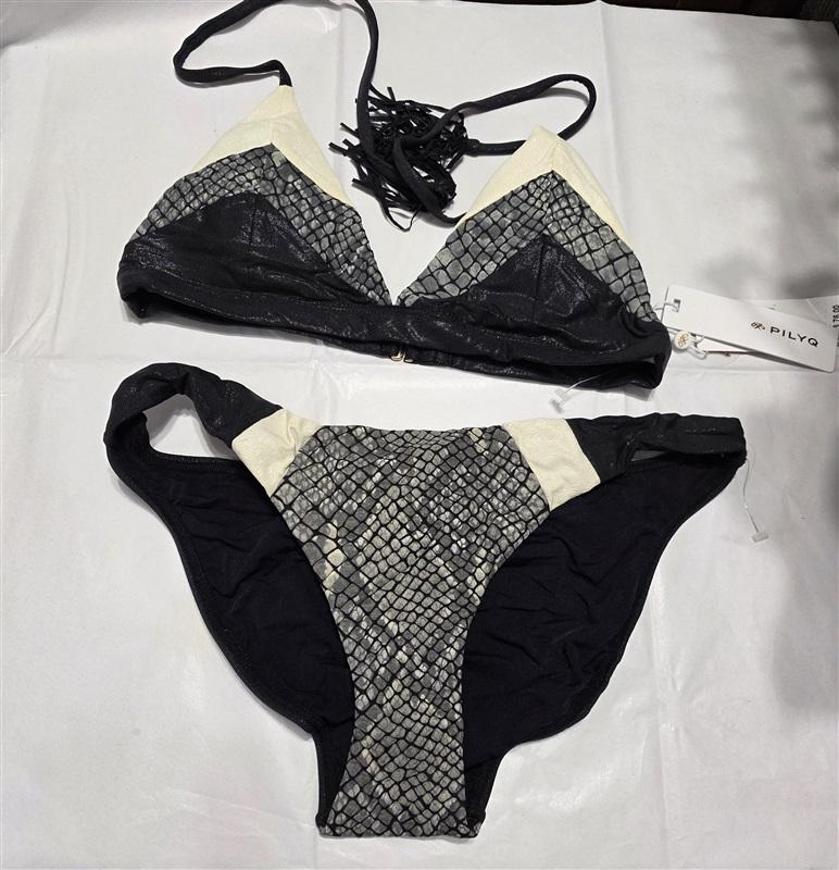 NWT Pilyq S/M Boa Snake Color Block Triangle Top Bikini Swim Bottoms Set 132776