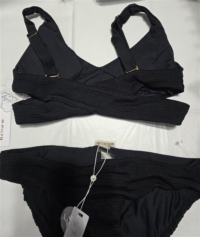 NWT Pilyq Midnight Smocked Criss Cross Bikini S Top & M Bottom Swim Set 132781