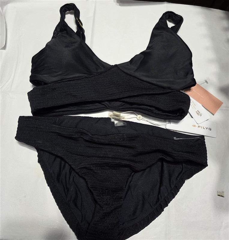 NWT Pilyq Midnight Smocked Criss Cross Bikini S Top & M Bottom Swim Set 132781