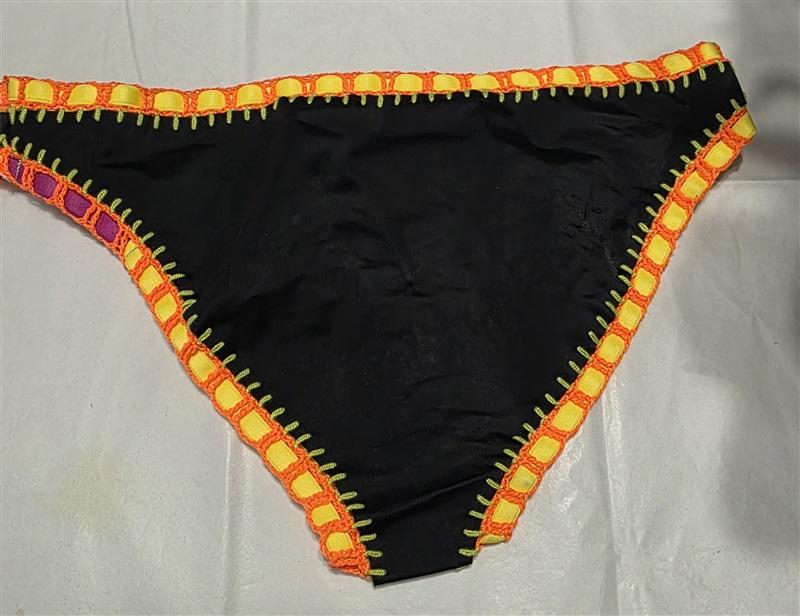 NWT Pilyq Platinum Black Crochet Trim L Scoop Bikini Swim Bottom 132783