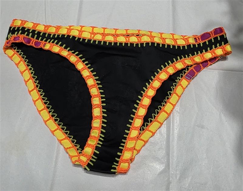 NWT Pilyq Platinum Black Crochet Trim L Scoop Bikini Swim Bottom 132783