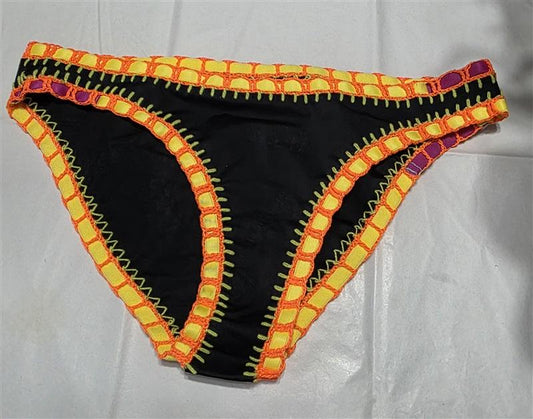 NWT Pilyq Platinum Black Crochet Trim L Scoop Bikini Swim Bottom 132783