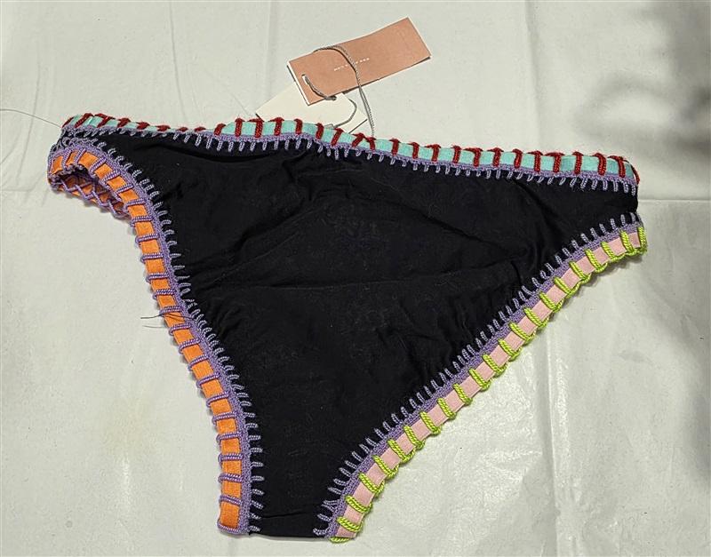 NWT Pilyq Platinum Black Crochet Trim L Scoop Bikini Swim Bottom 132784