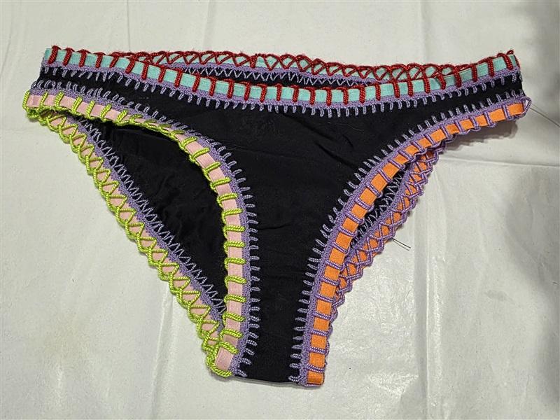 NWT Pilyq Platinum Black Crochet Trim L Scoop Bikini Swim Bottom 132784