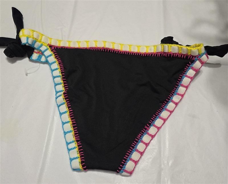 NWOT Pilyq Platinum S Crochet Rainbow Side-Tie Black Bikini Bottom Swim 132786