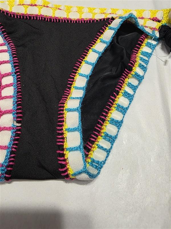 NWOT Pilyq Platinum S Crochet Rainbow Side-Tie Black Bikini Bottom Swim 132786
