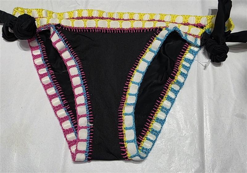 NWOT Pilyq Platinum S Crochet Rainbow Side-Tie Black Bikini Bottom Swim 132786