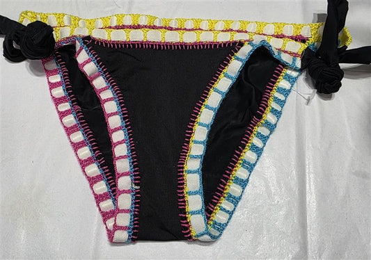 NWOT Pilyq Platinum S Crochet Rainbow Side-Tie Black Bikini Bottom Swim 132786