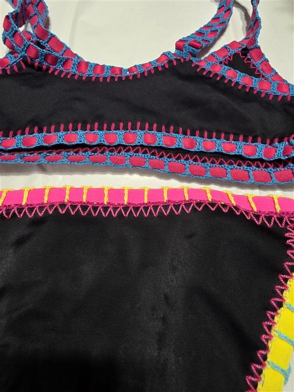 NWOT Pilyq Platinum S Black Crochet Trim Bikini Swim Top & Bottom 132787