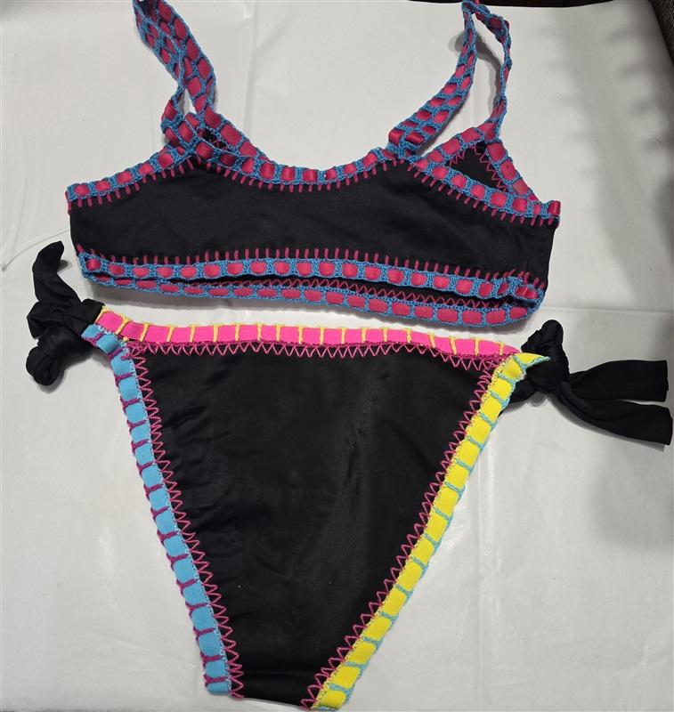 NWOT Pilyq Platinum S Black Crochet Trim Bikini Swim Top & Bottom 132787