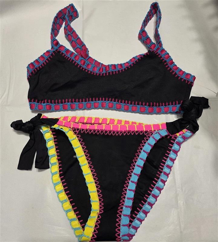 NWOT Pilyq Platinum S Black Crochet Trim Bikini Swim Top & Bottom 132787