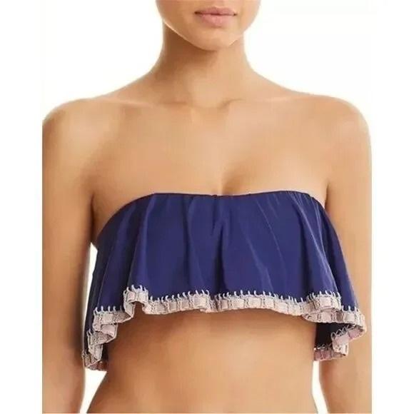 NWT Pilyq Platinum L Flutter Crochet Trim Top & Bottom Bikini Swim 132788