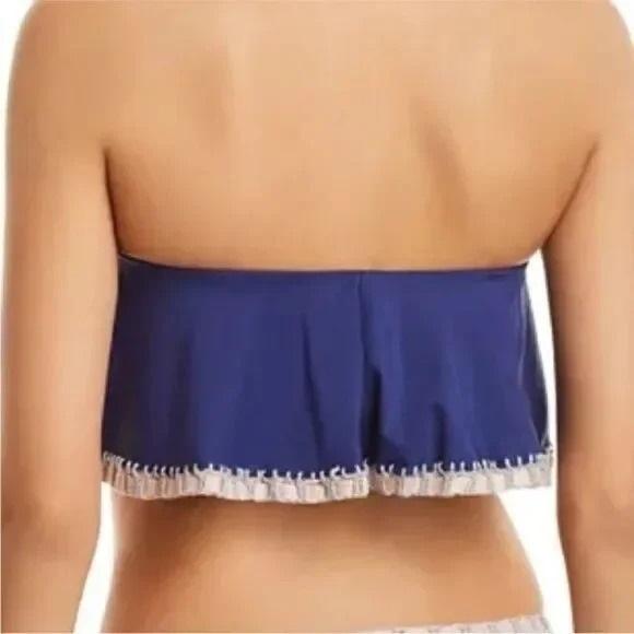 NWT Pilyq Platinum L Flutter Crochet Trim Top & Bottom Bikini Swim 132788