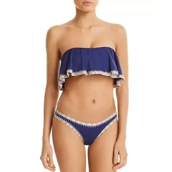 NWT Pilyq Platinum L Flutter Crochet Trim Top & Bottom Bikini Swim 132788