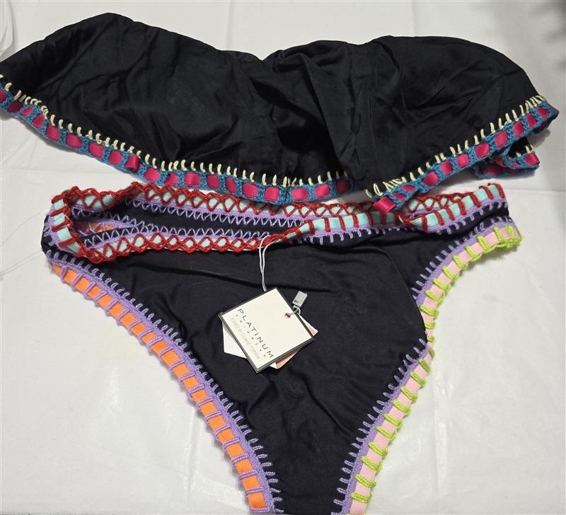 NWT Pilyq Platinum L Flutter Crochet Trim Top & Bottom Bikini Swim 132788