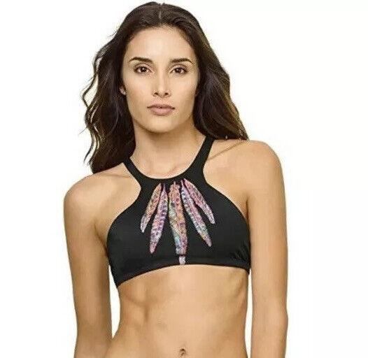 NWOT Pilyq Vida Gypsy Halter S Cup Black Feathers Bikini Swim Top 132793