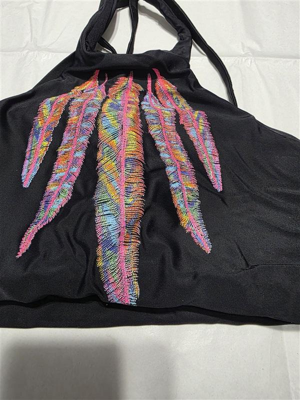 NWOT Pilyq Vida Gypsy Halter S Cup Black Feathers Bikini Swim Top 132793
