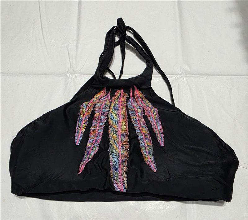 NWOT Pilyq Vida Gypsy Halter S Cup Black Feathers Bikini Swim Top 132793
